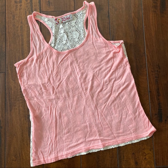 Coral Pink Lace Back Tank Top Size Small - Picture 1 of 4